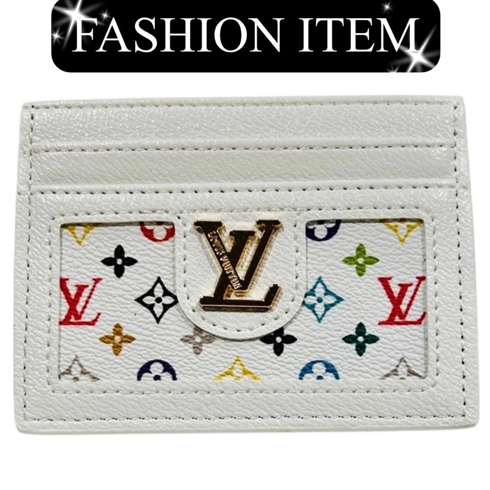 A-1BX: CARD HOLDER: White w/Multicolored Monogram w/Golden Accents, NWOT